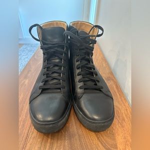 Mens black leather high top sneakers TCG